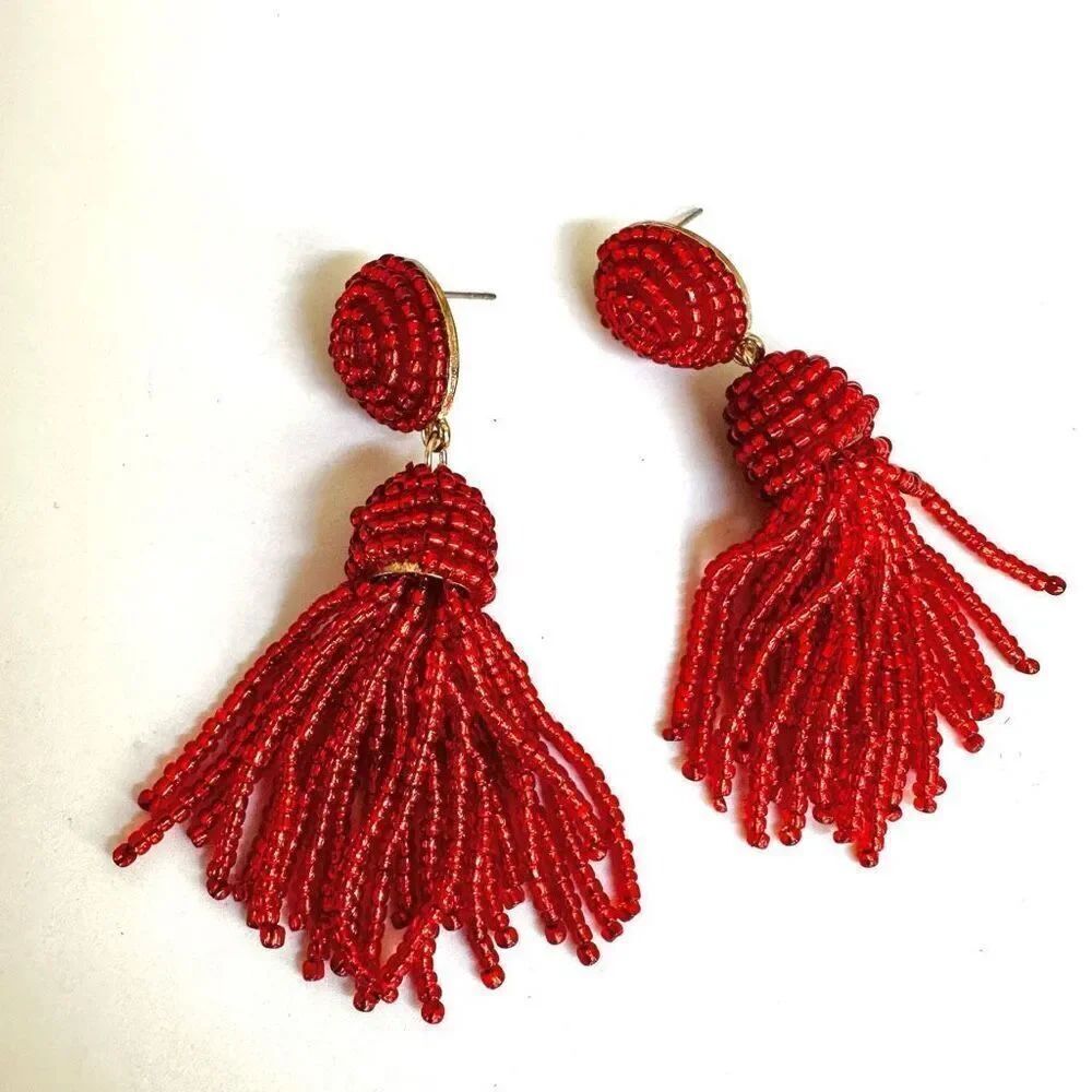 red beaded tassel earrings
